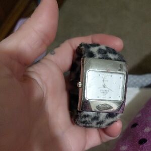 Silver Watch with Leopard Print Band